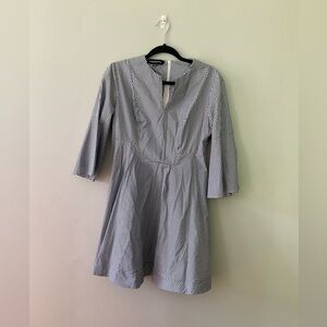 Stripe long sleeve fit and flare dress